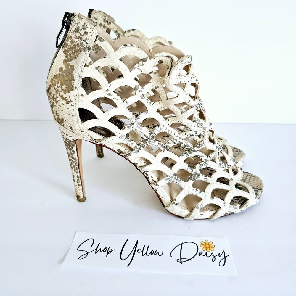 Vince Camuto Leather Snake Print Open Cage High Heel Sandal Zipper Sz 10~SH156.1